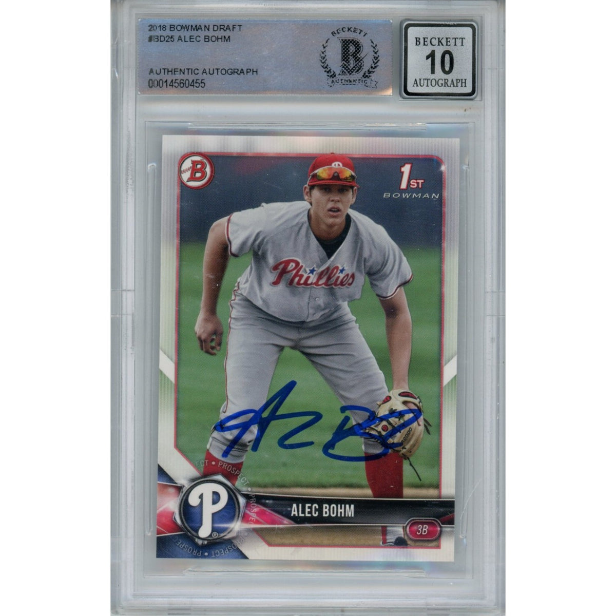 Alec Bohm Philadelphia Phillies Signed Card - 2018 Bowman Draft Slabbed Beckett Beckett-Powers Sports Memorabilia