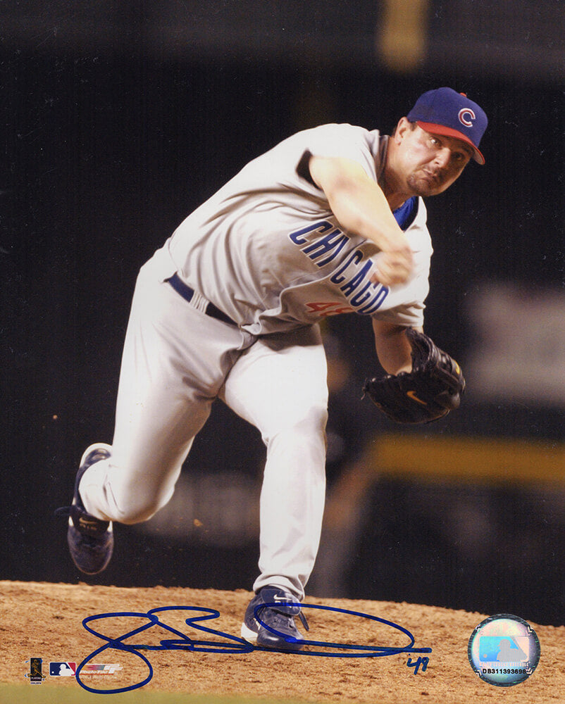 Joe Borowski Autographed Chicago Cubs Grey Jersey Pitching 8x10 Photo-Powers Sports Memorabilia