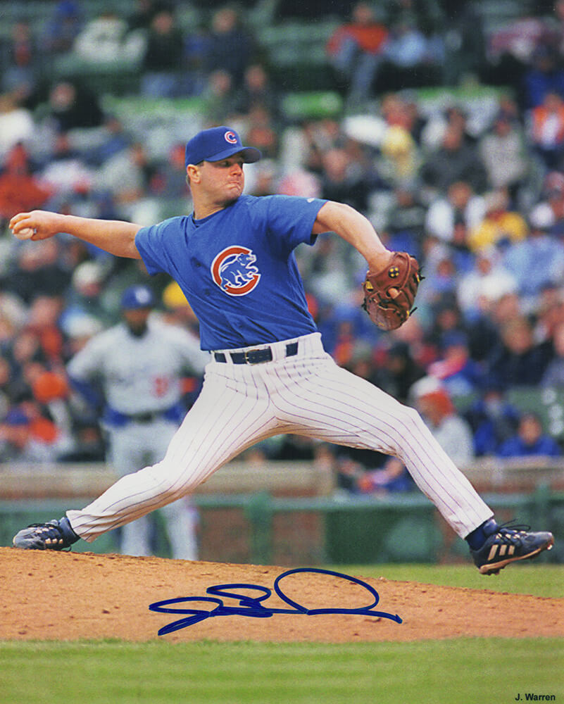 Joe Borowski Autographed Chicago Cubs Blue Jersey Pitching 8x10 Photo-Powers Sports Memorabilia