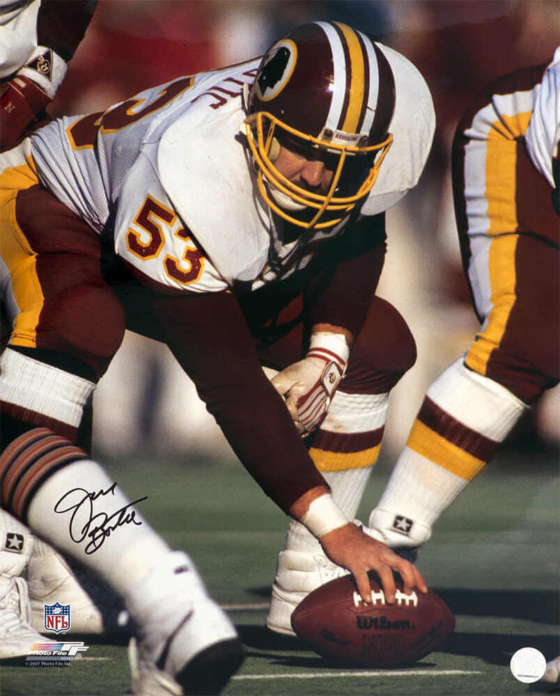 Jeff Bostic Autographed Washington Football Team Snapping Football 16x20 Photo-Powers Sports Memorabilia