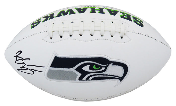 Brian Bosworth Autographed Seattle Seahawks White Logo Football-Powers Sports Memorabilia