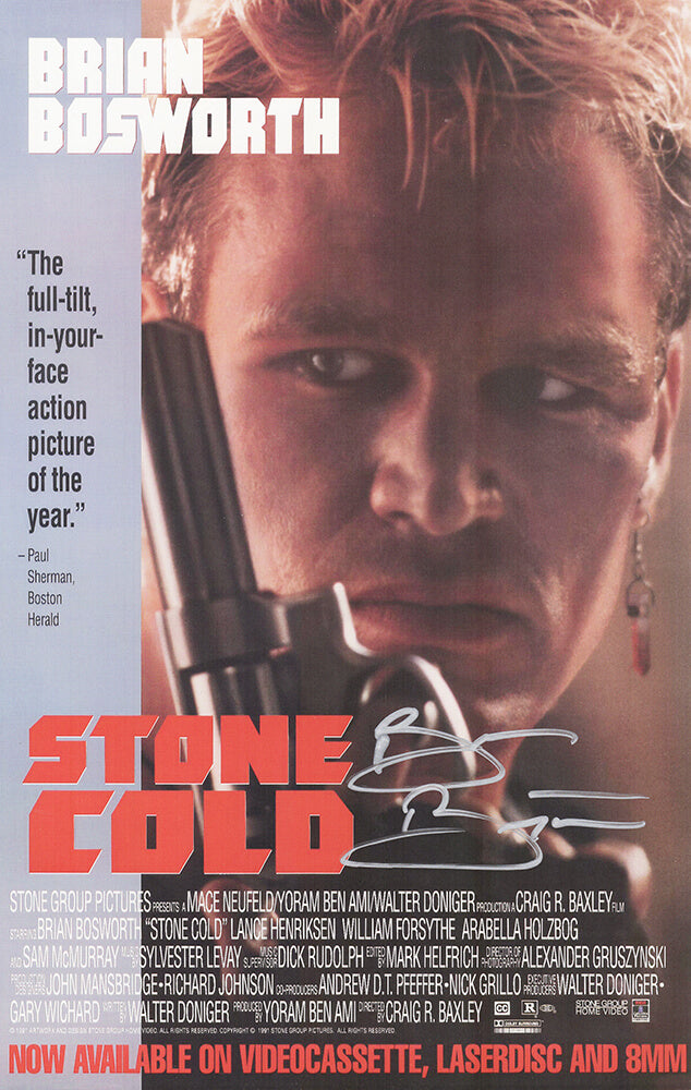 Brian Bosworth Autographed 'Stone Cold' 11x17 Movie Poster-Powers Sports Memorabilia