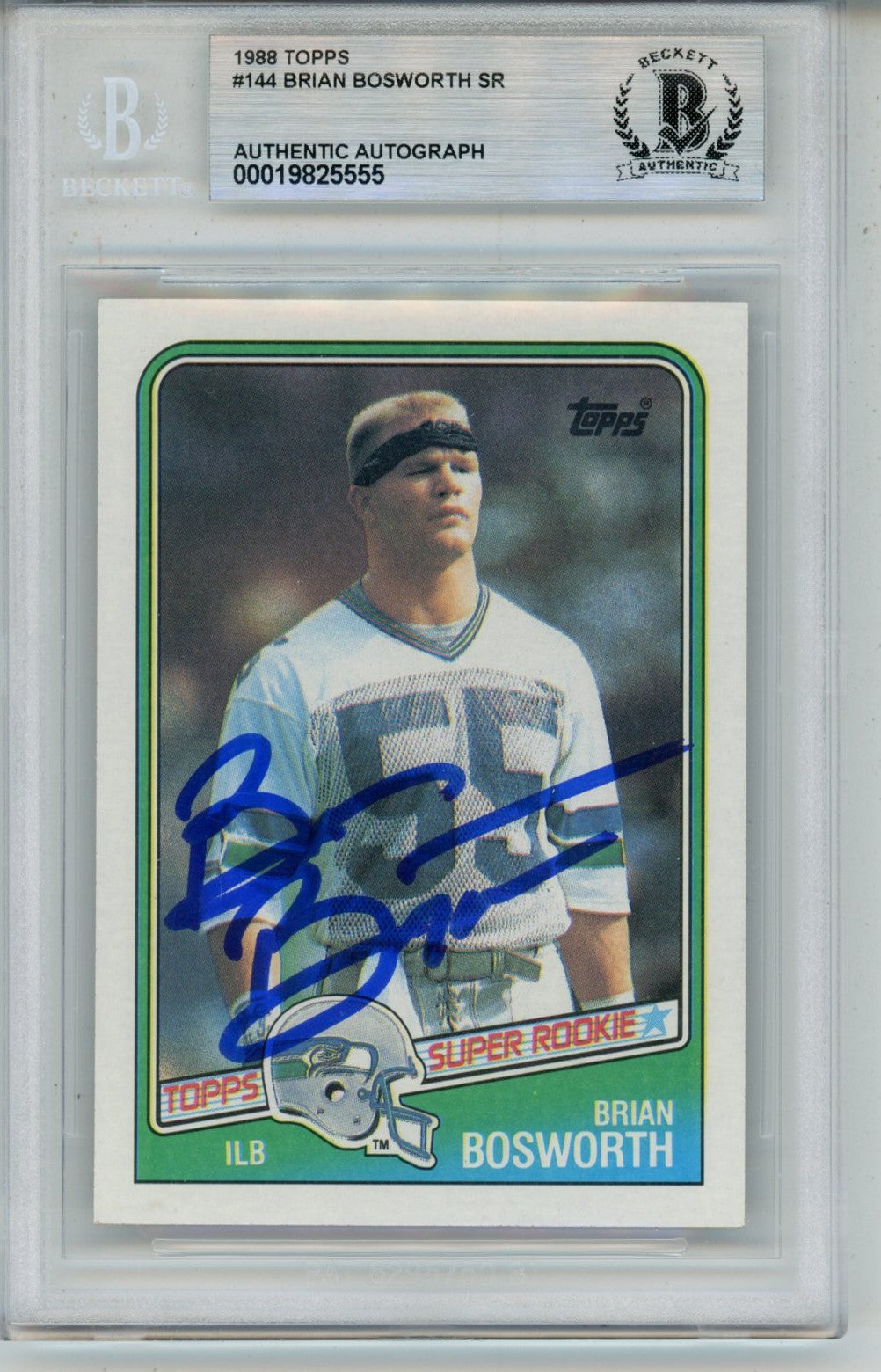 Brian Bosworth Seattle Seahawks Signed Card - 1988 Topps #144 Slab Beckett Beckett-Powers Sports Memorabilia