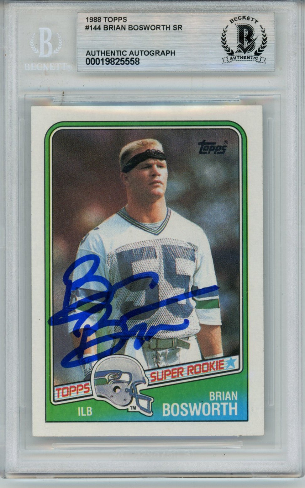 Brian Bosworth Seattle Seahawks Signed Card - 1988 Topps #144 Slab Beckett Beckett - 57089-Powers Sports Memorabilia
