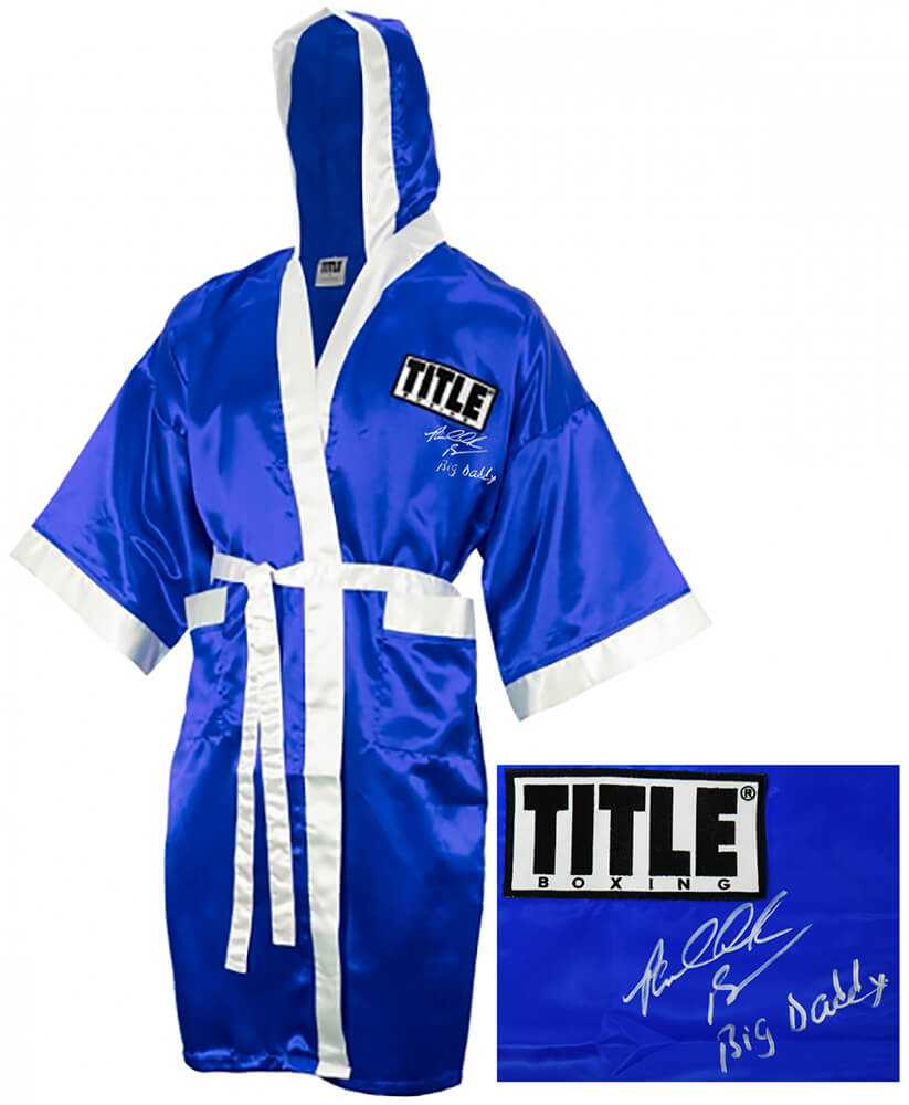 Riddick Bowe Autographed Title Blue Boxing Robe w/ Big Daddy