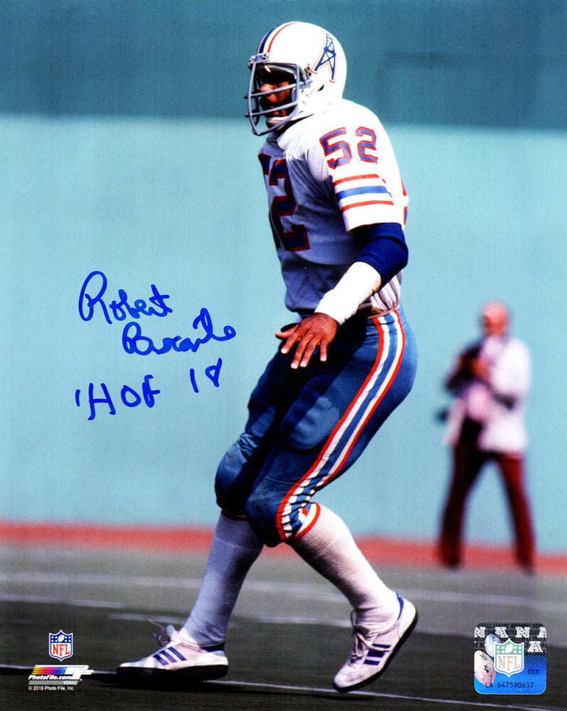 Robert Brazile Autographed Houston Oilers White Jersey Action 8x10 Photo with HOF'18-Powers Sports Memorabilia