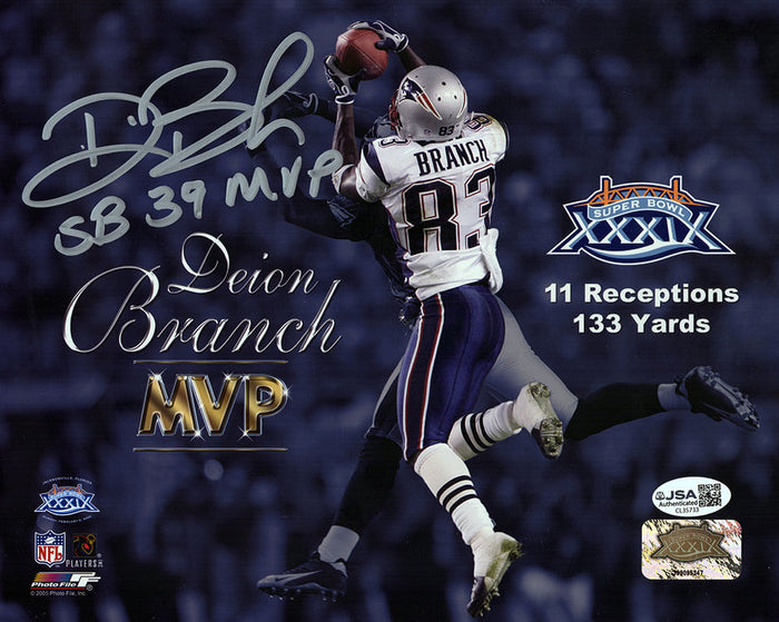 Deion Branch Autographed New England Patriots Super Bowl 39 MVP 8x10 Photo with SB 39 MVP - (JSA)-Powers Sports Memorabilia