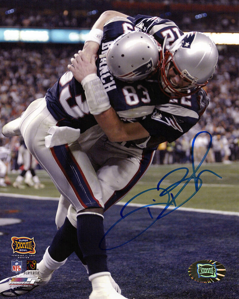 Deion Branch Autographed Patriots Super Bowl 38 Celebration With Tom Brady 8x10 Photo-Powers Sports Memorabilia