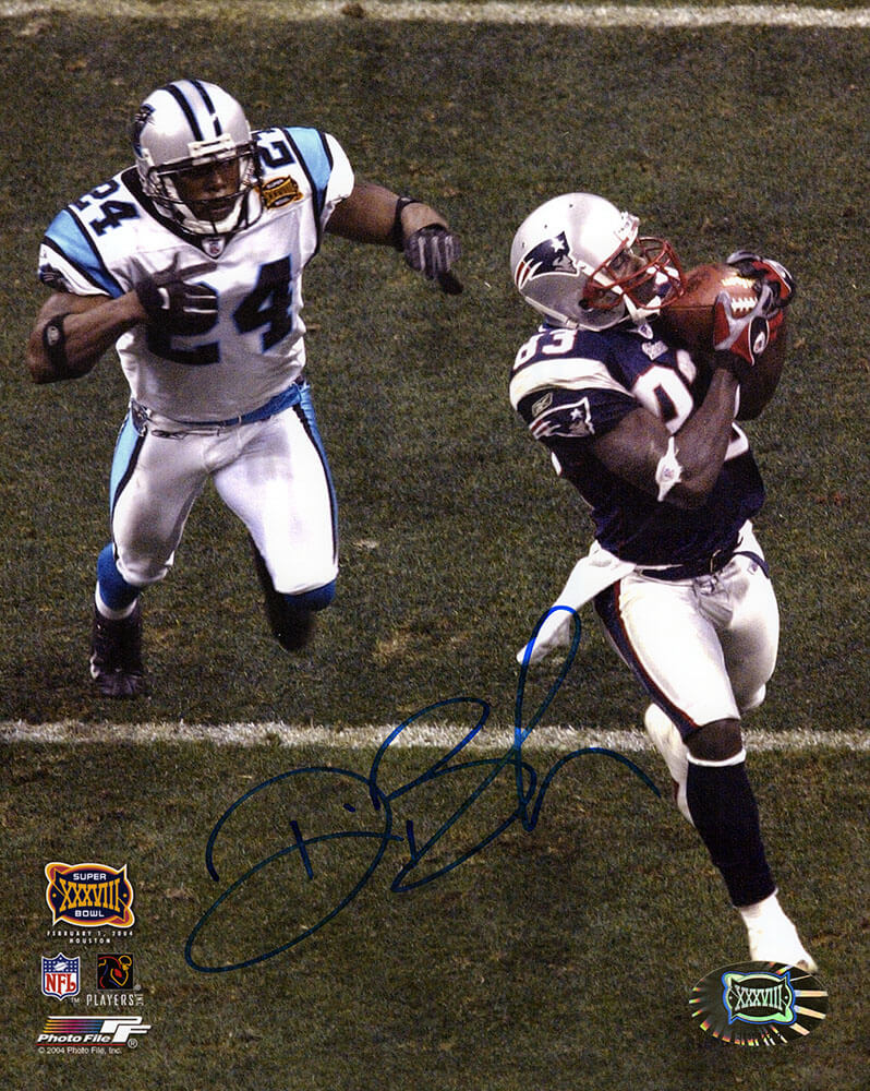 Deion Branch Autographed Patriots Super Bowl 38 Catch vs Panthers 8x10 Photo-Powers Sports Memorabilia
