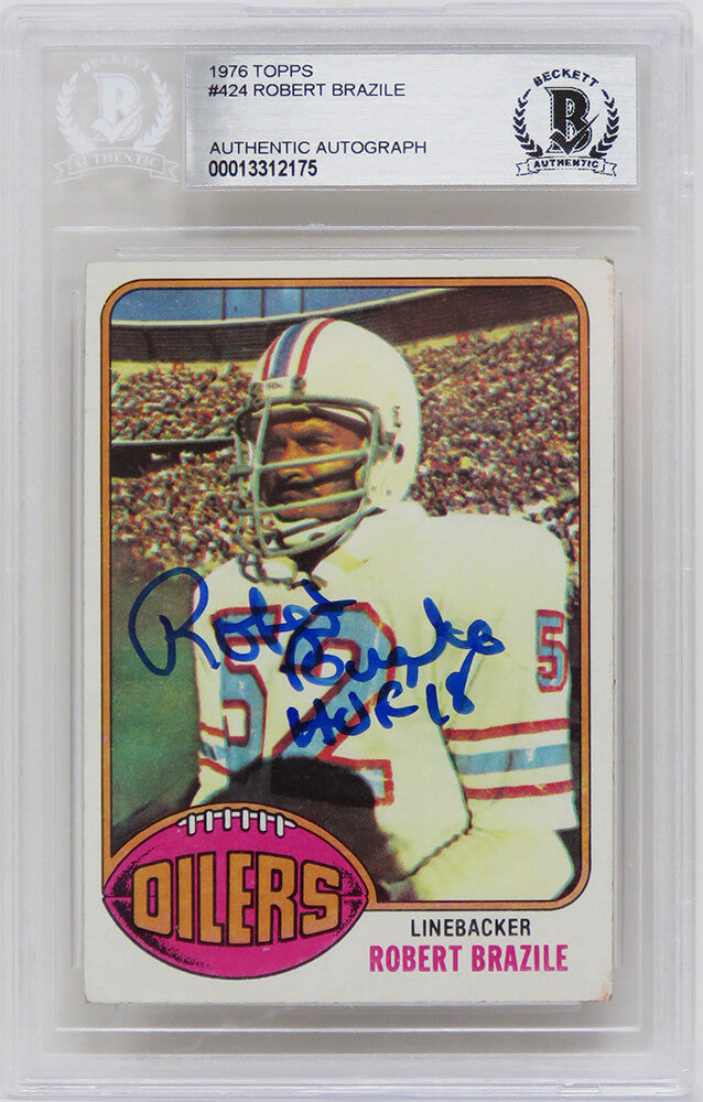 Robert Brazile Autographed Houston Oilers 1976 Topps Football Rookie Card #424 with HOF 18-Powers Sports Memorabilia