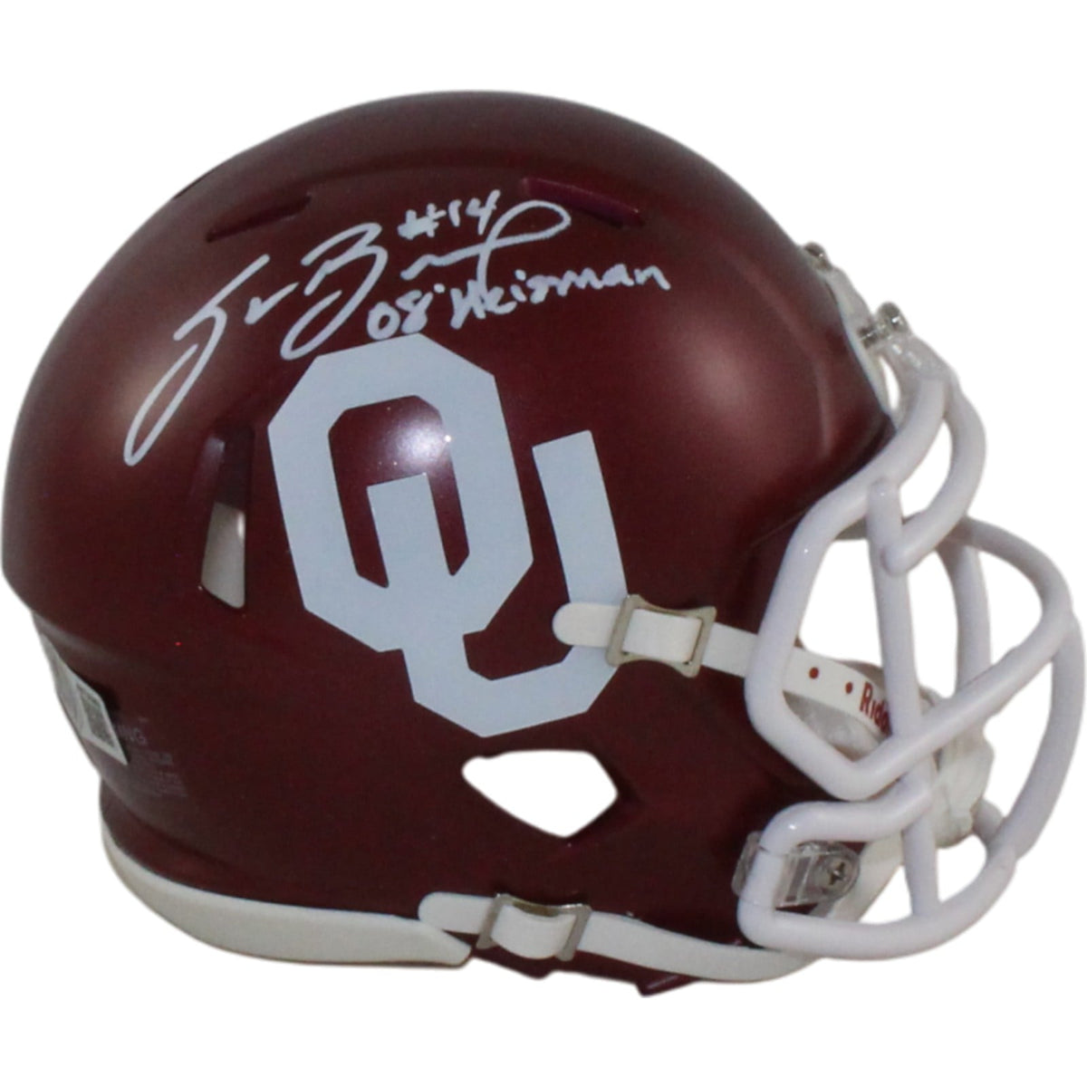Sam Bradford Signed Oklahoma Sooners Mini Helmet Heisman Beckett WIT-Powers Sports Memorabilia