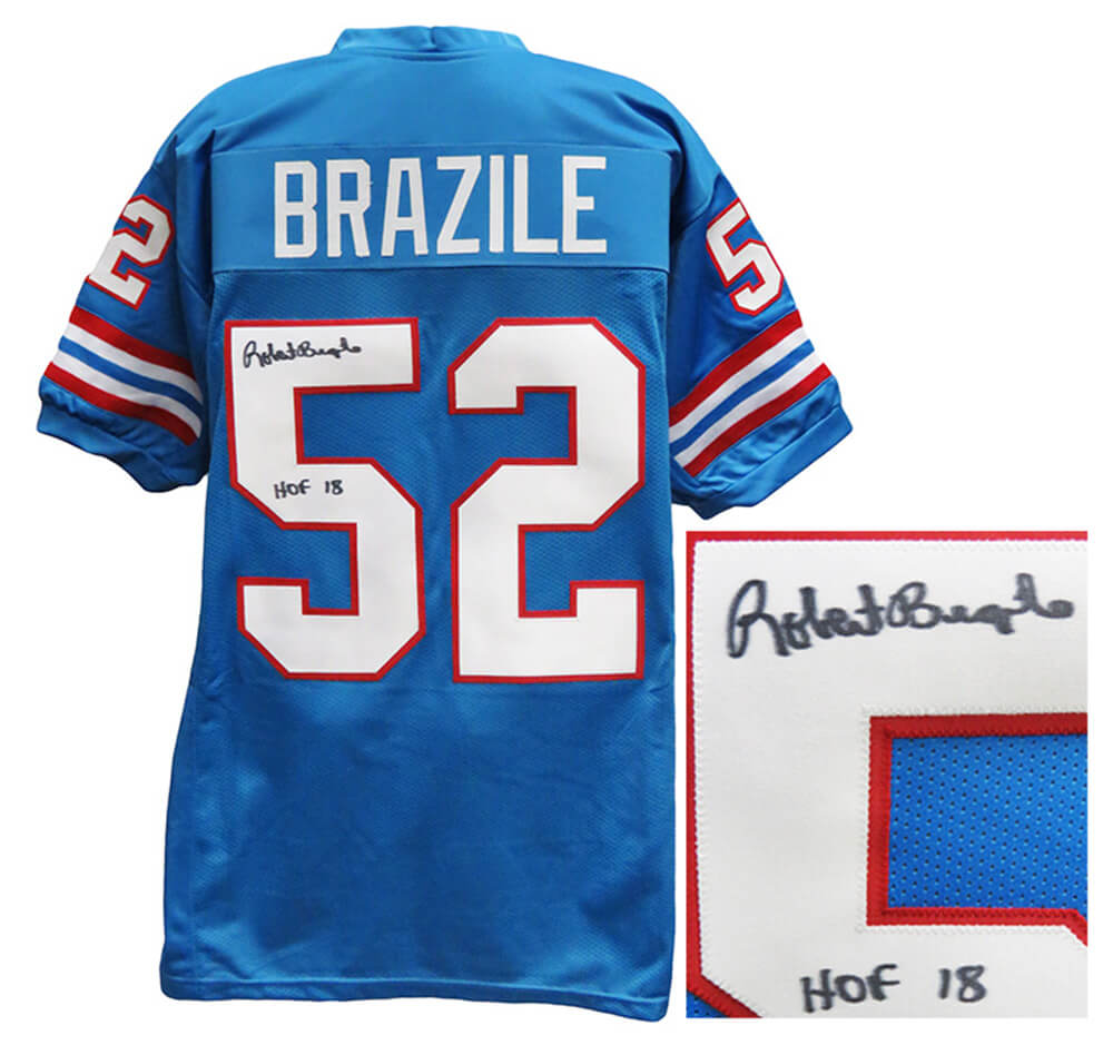 Robert Brazile Autographed Blue Throwback Custom Football Jersey with HOF'18-Powers Sports Memorabilia