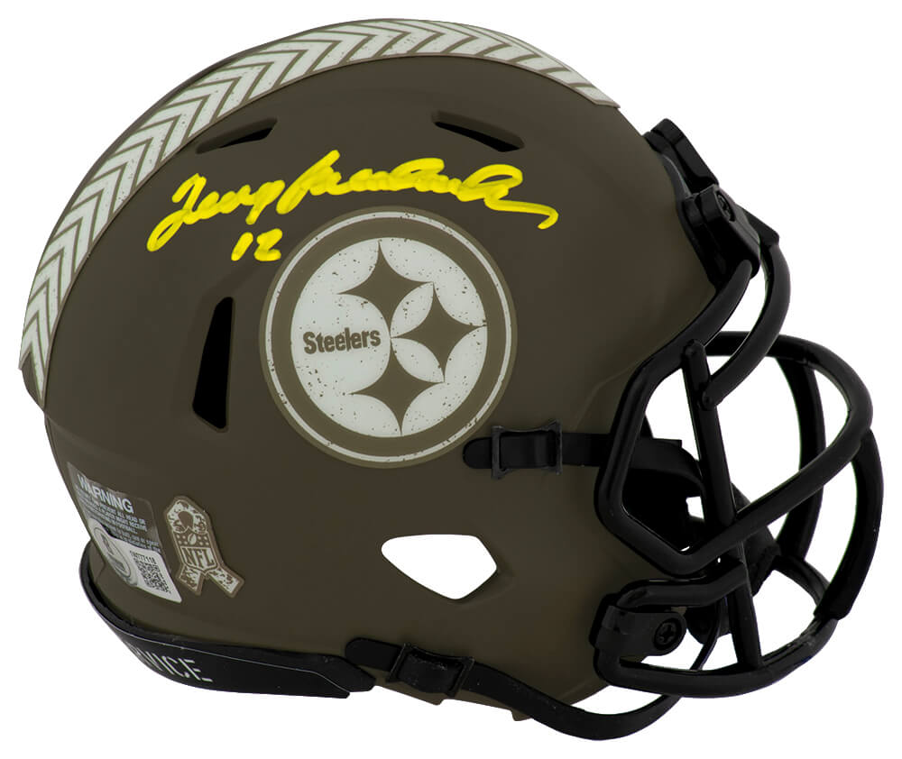 Terry Bradshaw Autographed Pittsburgh Steelers Salute to Service Riddell Speed Mini Helmet-Powers Sports Memorabilia