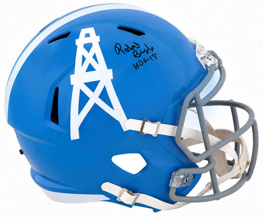 Robert Brazile Autographed Houston Oilers Throwback Blue Riddell Full Size Speed Replica Helmet with HOF'18-Powers Sports Memorabilia