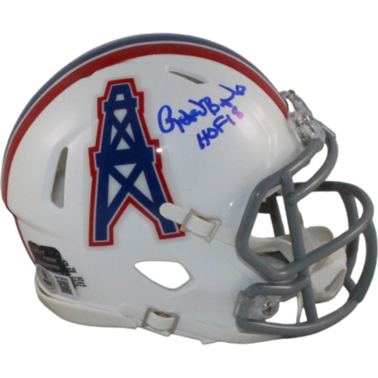 Robert Brazile Signed Houston Oilers TB Mini Helmet HOF Beckett WIT-Powers Sports Memorabilia