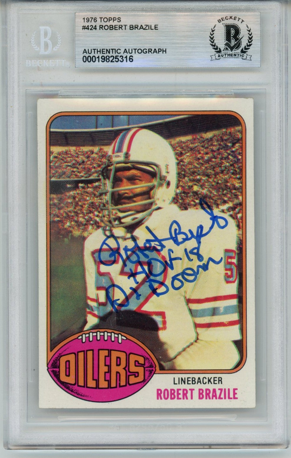 Robert Brazile 1976 Topps #424 2 Inscription Signed Card Slab-Powers Sports Memorabilia