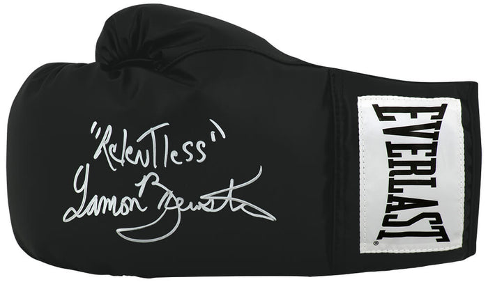 Lamon Brewster Autographed Everlast Black Full Size Boxing Glove with Relentless-Powers Sports Memorabilia