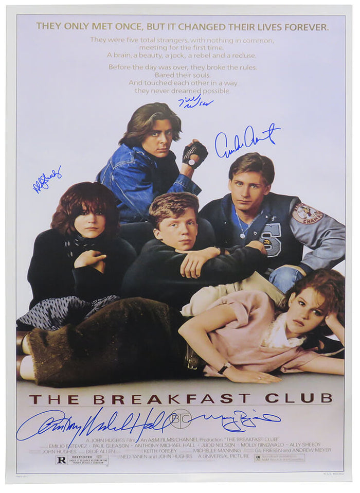 The Breakfast Club Cast Autographed The Breakfast Club 27x40 Full Size Movie Poster (Estevez, Ringwald, Nelson, Hall, Sheedy)-Powers Sports Memorabilia