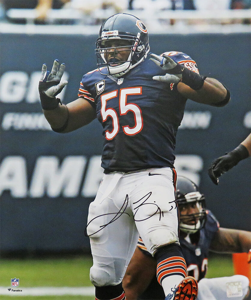 Lance Briggs Autographed Chicago Bears Navy Jersey Action 16x20 Photo-Powers Sports Memorabilia