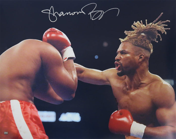 Shannon Briggs Autographed Boxing Punching Action 16x20 Photo-Powers Sports Memorabilia