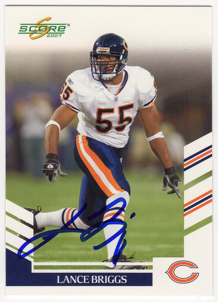 Lance Briggs Autographed Chicago Bears 2007 Score Football Trading Card #40-Powers Sports Memorabilia