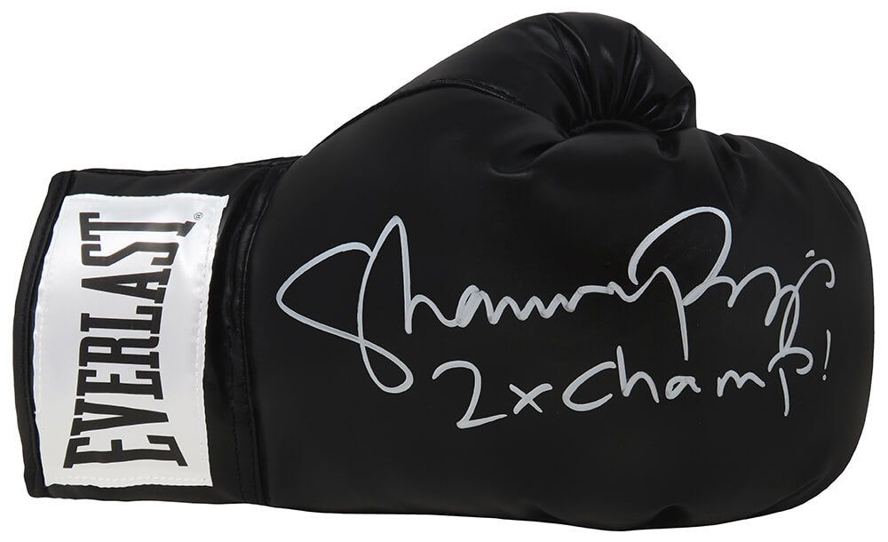 Shannon Briggs Autographed Black Everlast Boxing Glove w/ 2x Champ-Powers Sports Memorabilia