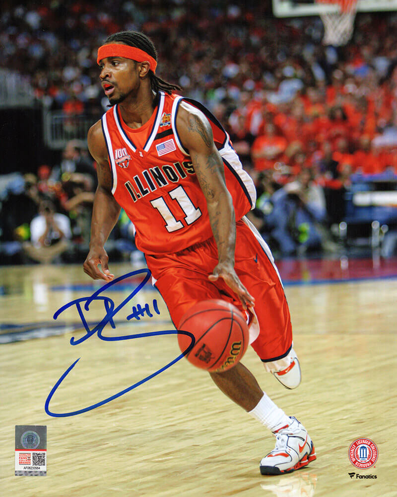 Dee Brown Autographed Illinois Fighting Illini Orange Jersey Dribbling Action 8x10 Photo-Powers Sports Memorabilia