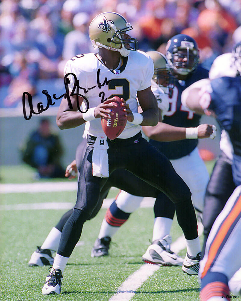 Aaron Brooks New Orleans Saints Autographed White Jersey Action 8x10 Photo-Powers Sports Memorabilia