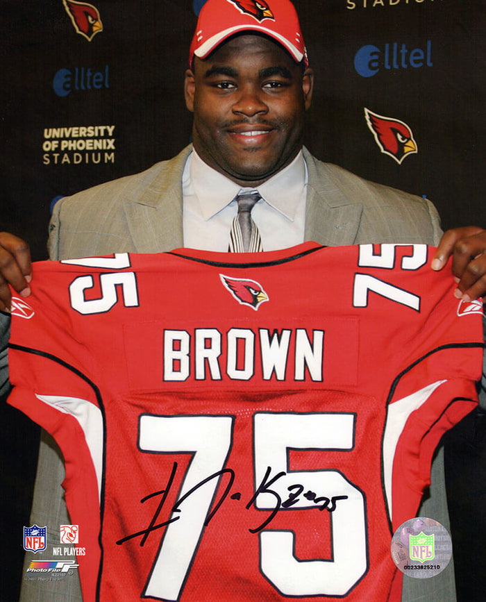 Levi Brown Autographed Arizona Cardinals Holding Draft Day Jersey 8x10 Photo-Powers Sports Memorabilia