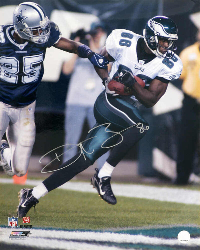 Reggie Brown Autographed Philadelphia Eagles White Jersey Action 16x20 Photo-Powers Sports Memorabilia