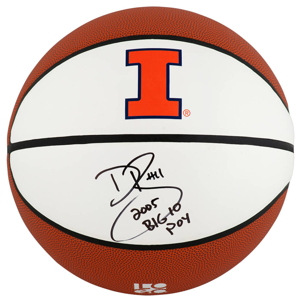 Dee Brown Autographed Illinois Fighting Illini Logo Brand White Panel Basketball with 05 Big 10 POY-Powers Sports Memorabilia