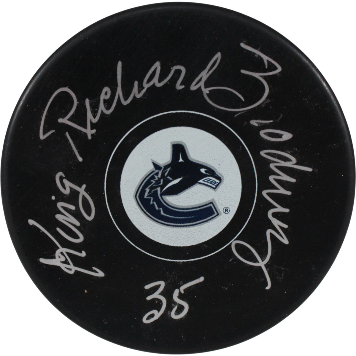 Richard Brodeur Vancover Canucks Signed Hockey Puck - Vancouver Canucks Logo Puck King JSA JSA-Powers Sports Memorabilia