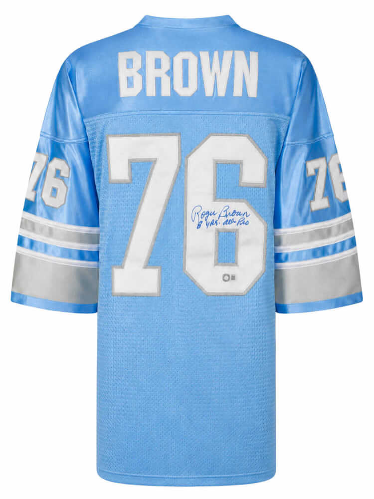 Roger Brown Autographed Blue Custom Football Jersey with 8 Yrs All Pro-Powers Sports Memorabilia