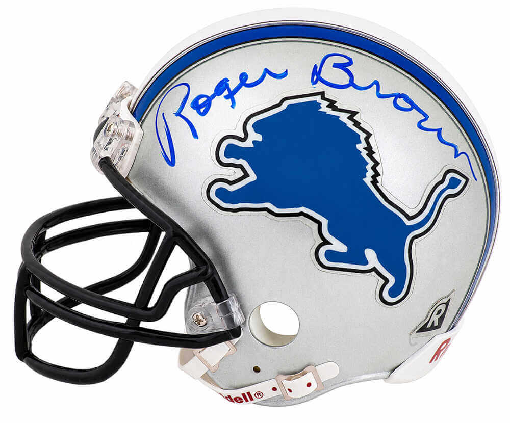 Roger Brown Autographed Detroit Lions Throwback Riddell (VSR4) Mini Helmet-Powers Sports Memorabilia