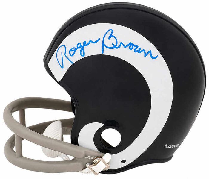 Roger Brown Autographed Los Angeles Rams Throwback 2-Bar Riddell (VSR4) Mini Helmet-Powers Sports Memorabilia