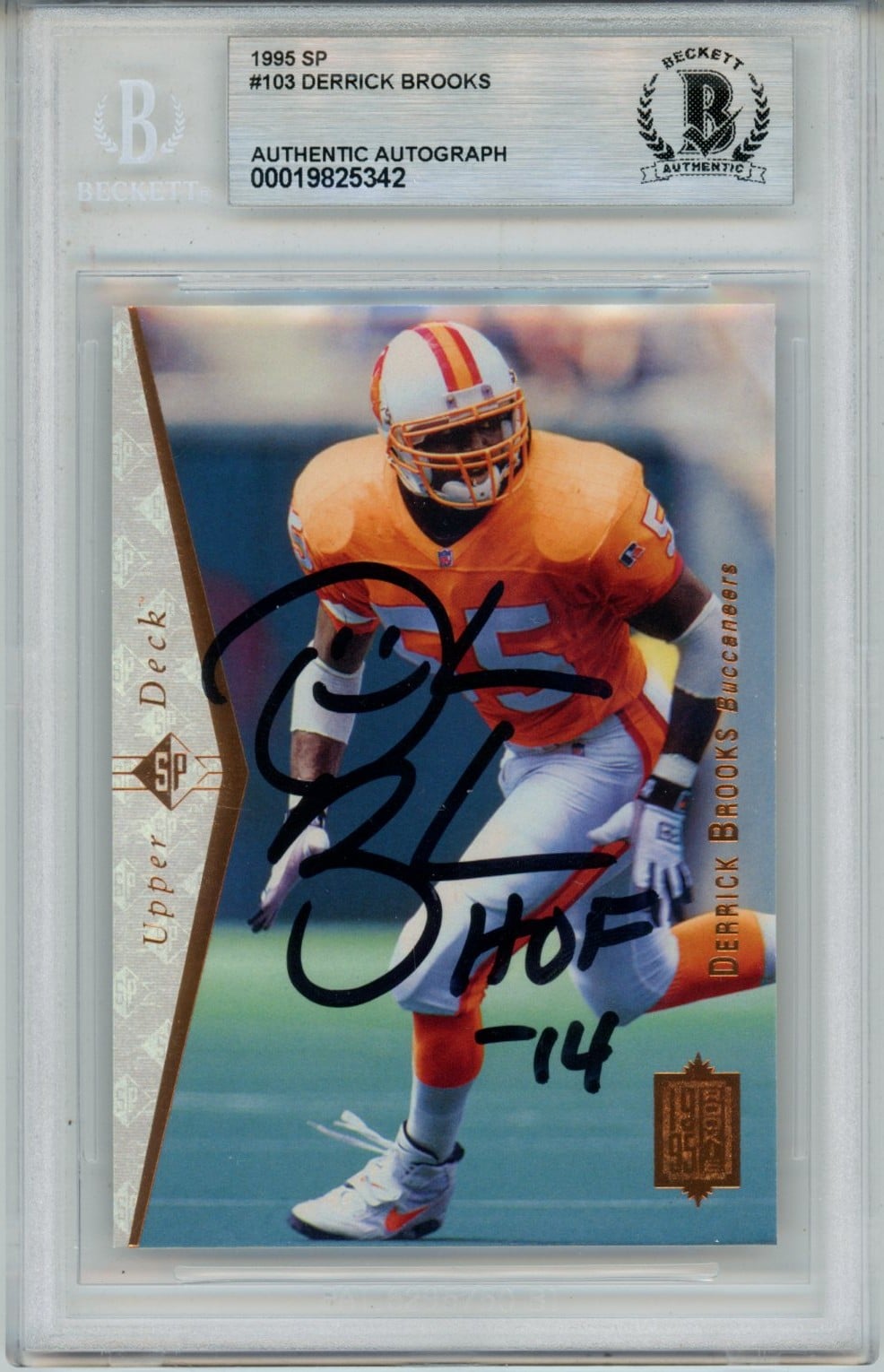 Derrick Brooks Signed 1995 UD SP #103 w/HOF Trading Card Slab – Beckett Authenticated-Powers Sports Memorabilia