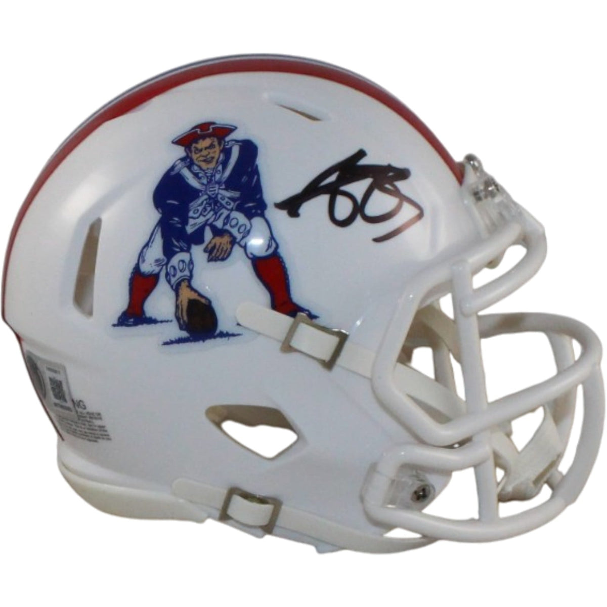 AJ Brown Signed New England Patriots 82-89 TB Mini Helmet Beckett WIT-Powers Sports Memorabilia