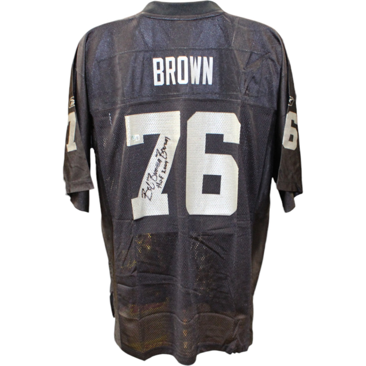 Bob Brown Oakland Raiders Signed Jersey - Reebok Black L HOF Beckett-Powers Sports Memorabilia