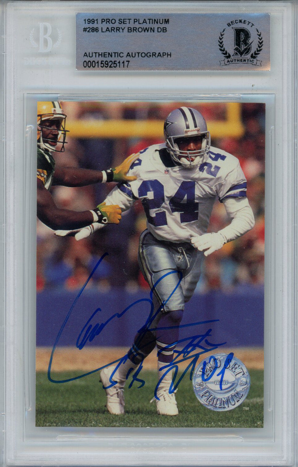 Larry Brown 1991 Pacific #575 Rookie Signed Card with SB MVP-Powers Sports Memorabilia