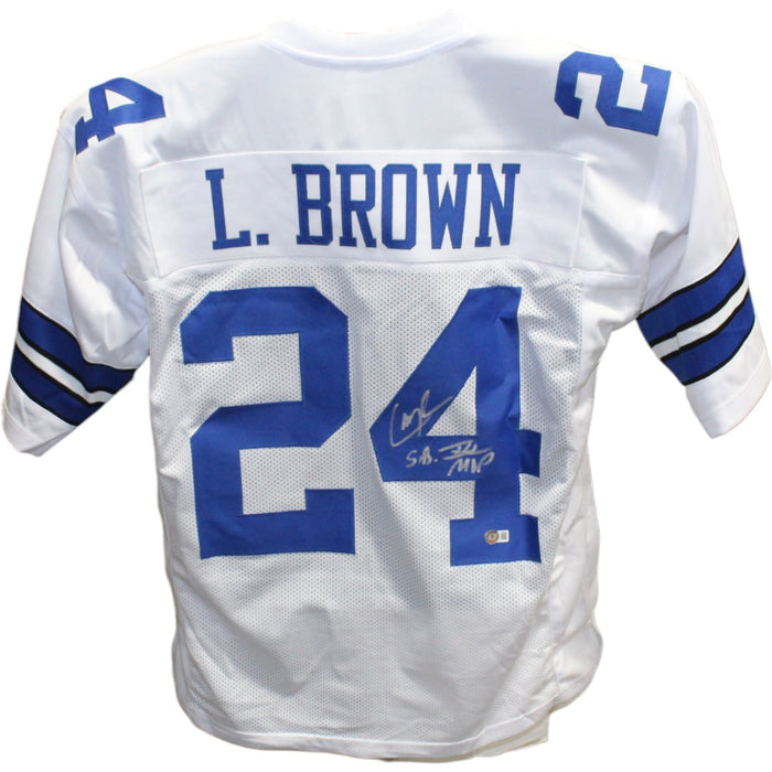 Larry Brown Signed Pro Style White Jersey SB MVP – Beckett Authenticated-Powers Sports Memorabilia