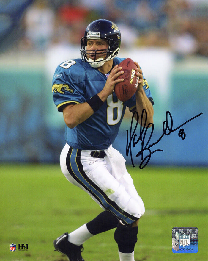 Mark Brunell Autographed Jacksonville Jaguars Drop Back With Football Action 8x10 Photo-Powers Sports Memorabilia