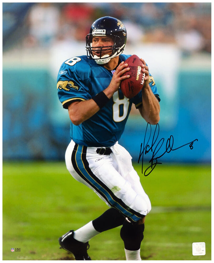 Mark Brunell Autographed Jacksonville Jaguars Drop Back With Football Action 16x20 Photo-Powers Sports Memorabilia