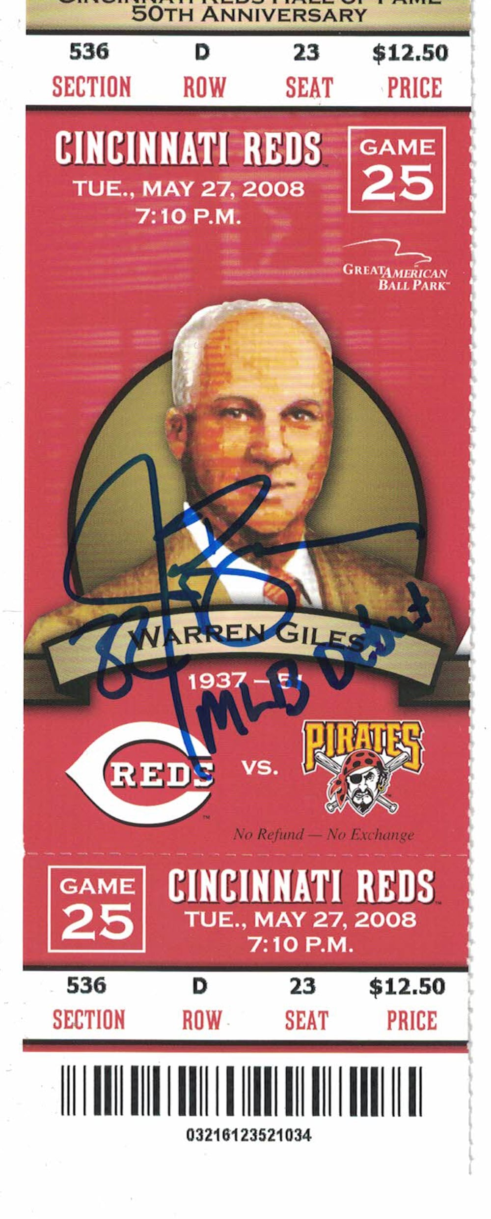 Jay Bruce Cincinnati Reds Signed Card - Ticket 5/27/2008 MLB Debut JSA JSA-Powers Sports Memorabilia