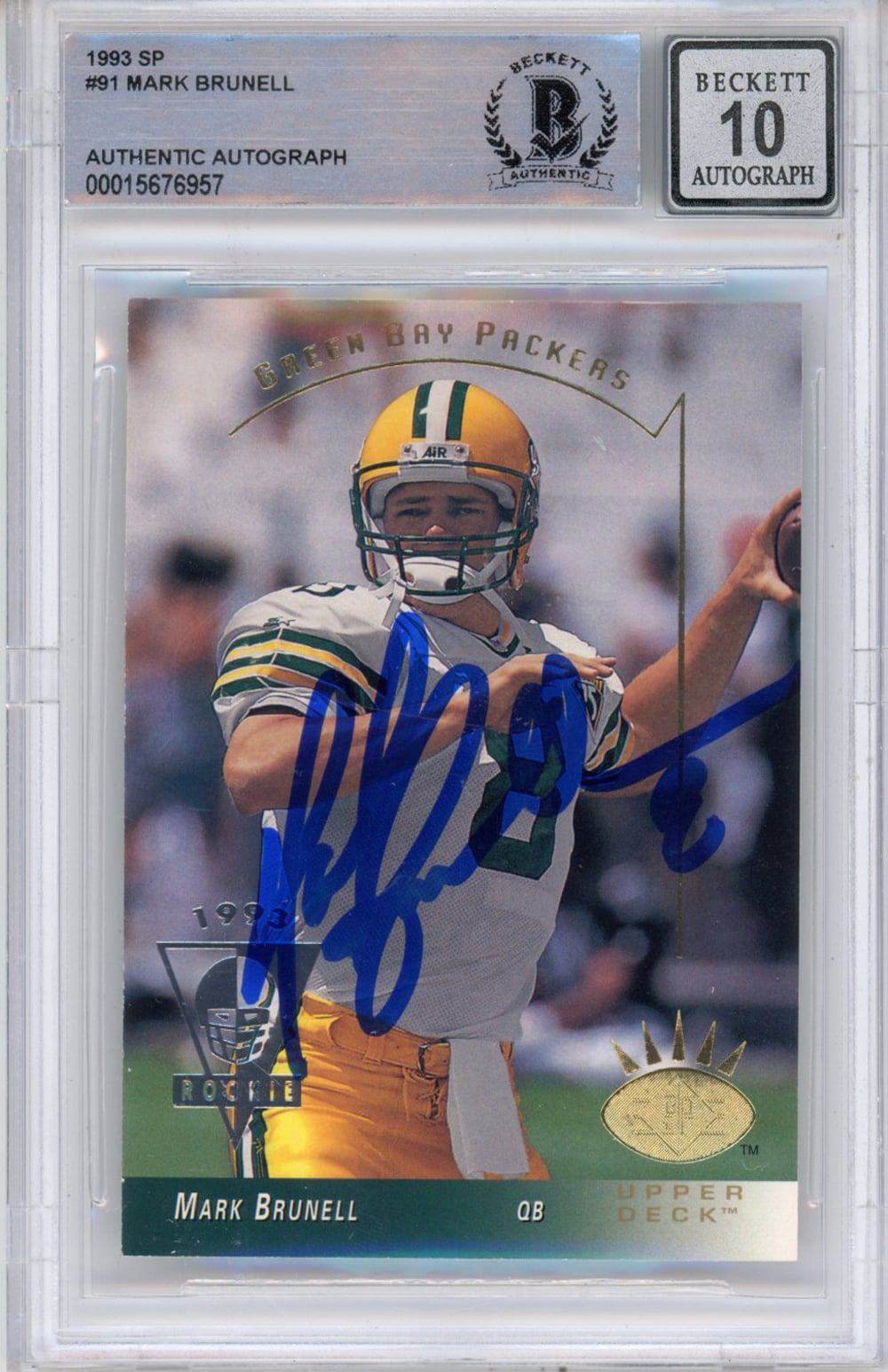 Mark Brunell Signed 1993 UD SP #91 (Grade 10) Rookie Trading Card BAS Slab-Powers Sports Memorabilia