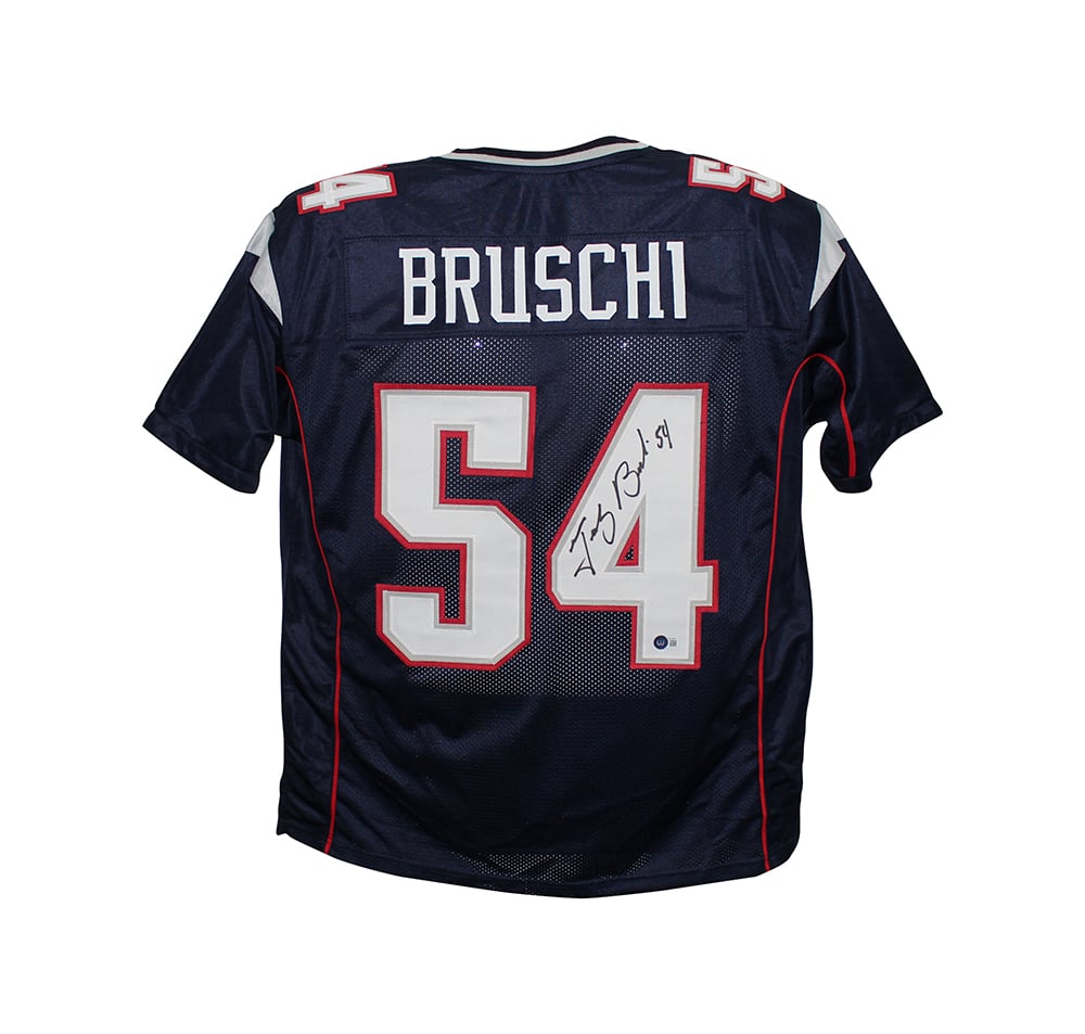 Tedy Bruschi Signed Pro Style Blue XL Jersey – Beckett Authenticated-Powers Sports Memorabilia
