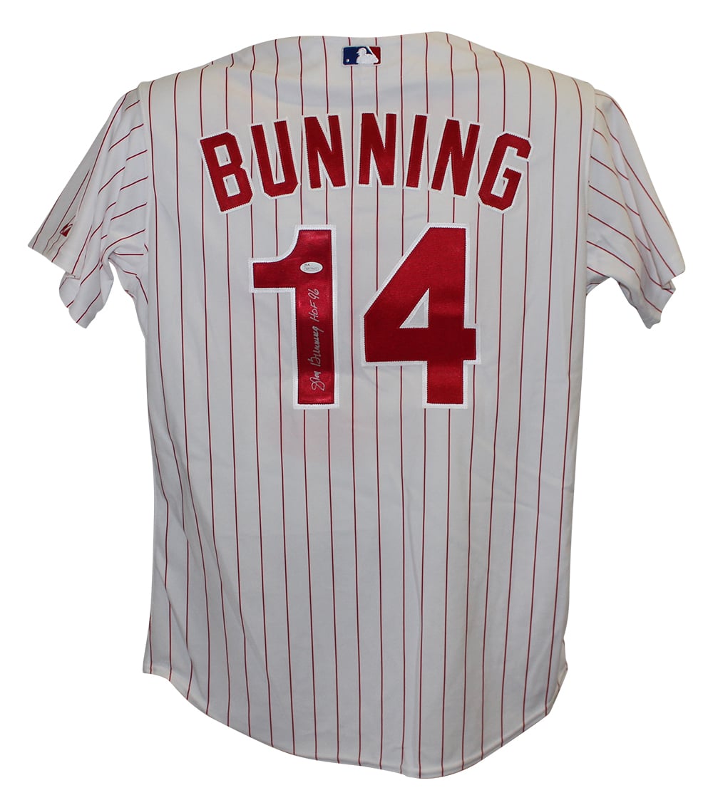 Jim Bunning Philadelphia Phillies Majestic White 48 Signed Jersey HOF JSA-Powers Sports Memorabilia