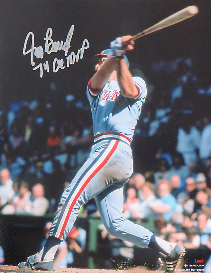 Jeff Burroughs Autographed Texas Rangers Action 8x10 Photo with 74 AL MVP-Powers Sports Memorabilia