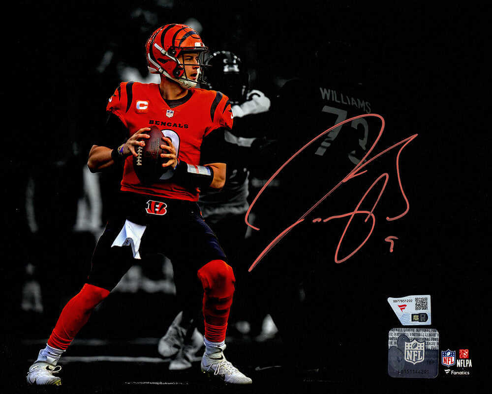 Joe Burrow Autographed Cincinnati Bengals In Pocket Spotlight Action 8x10 Photo
