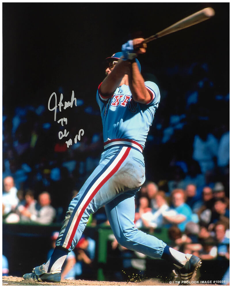 Jeff Burroughs Autographed Texas Rangers Swinging Action 16x20 Photo with 74 AL MVP-Powers Sports Memorabilia