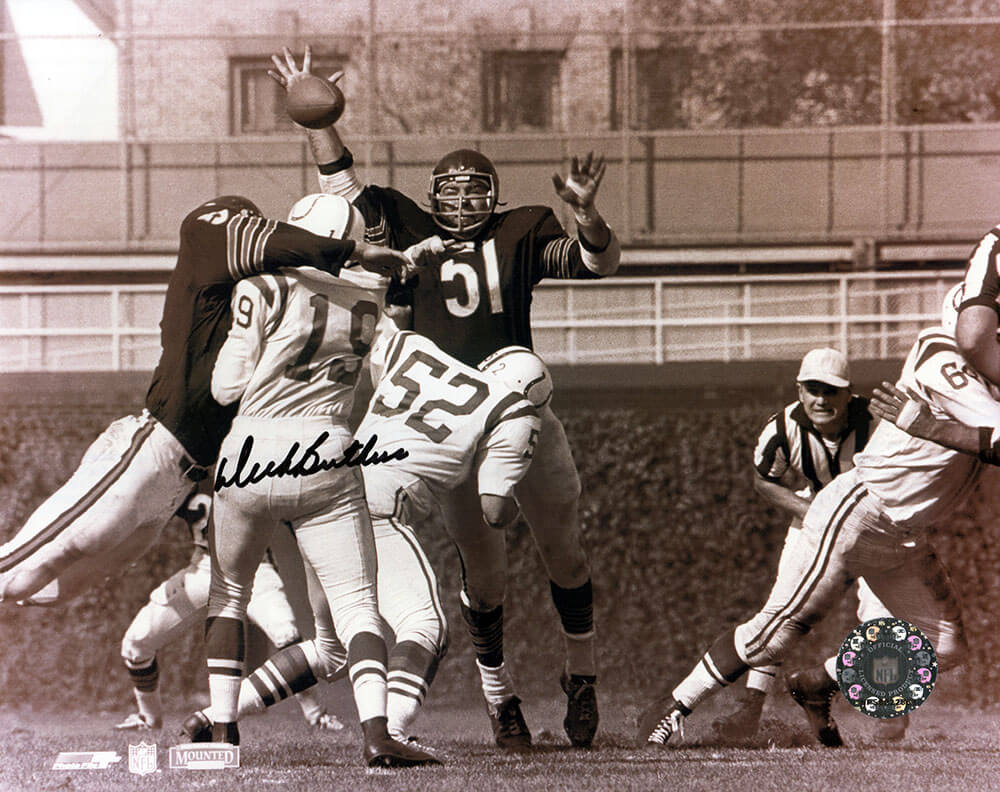Dick Butkus Chicago Bears Autographed vs Indianapolis Colts B&W 8x10 Photo-Powers Sports Memorabilia